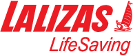 Logo with red text "LALIZAS LifeSaving," featuring a small sailboat illustration on the right, along with a subtle nod to their innovative telescopic hook pole designed for seamless docking.