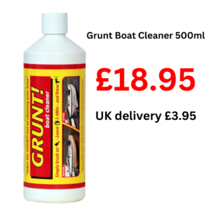 Grunt boat cleaner bottle with pricing details.
